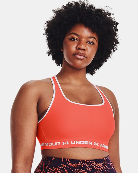 Women's Armour® Mid Crossback Sports Bra, Orange, pdpMainDesktop image number 3